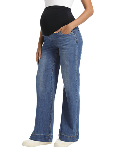 Foucome Wide Leg Maternity Jeans with Full Belly Support