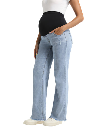 Foucome Raw Hem Maternity Jeans