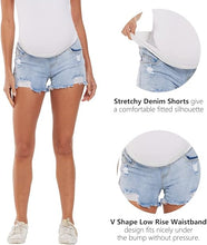 Load image into Gallery viewer, Maternity Ripped Distressed Denim Shorts
