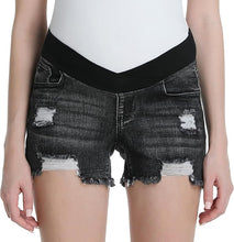 Load image into Gallery viewer, Maternity Ripped Distressed Denim Shorts