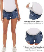 Load image into Gallery viewer, Maternity Ripped Distressed Denim Shorts